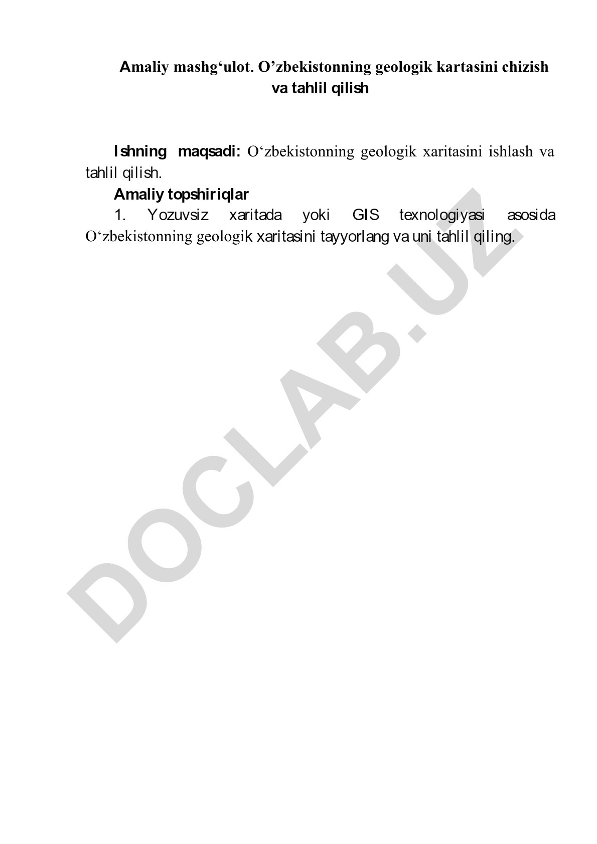 O'zbekistonning geologik kartasini chizish va tahlil qilish