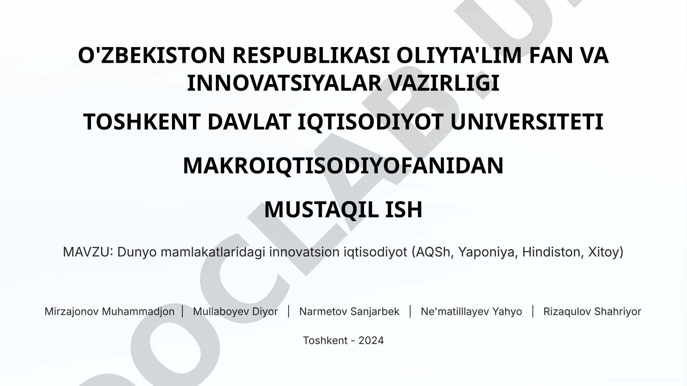Dunyo mamlakatlaridagi innovatsion iqtisodiyot (AQSh, Yaponiya, Hindiston, Xitoy)