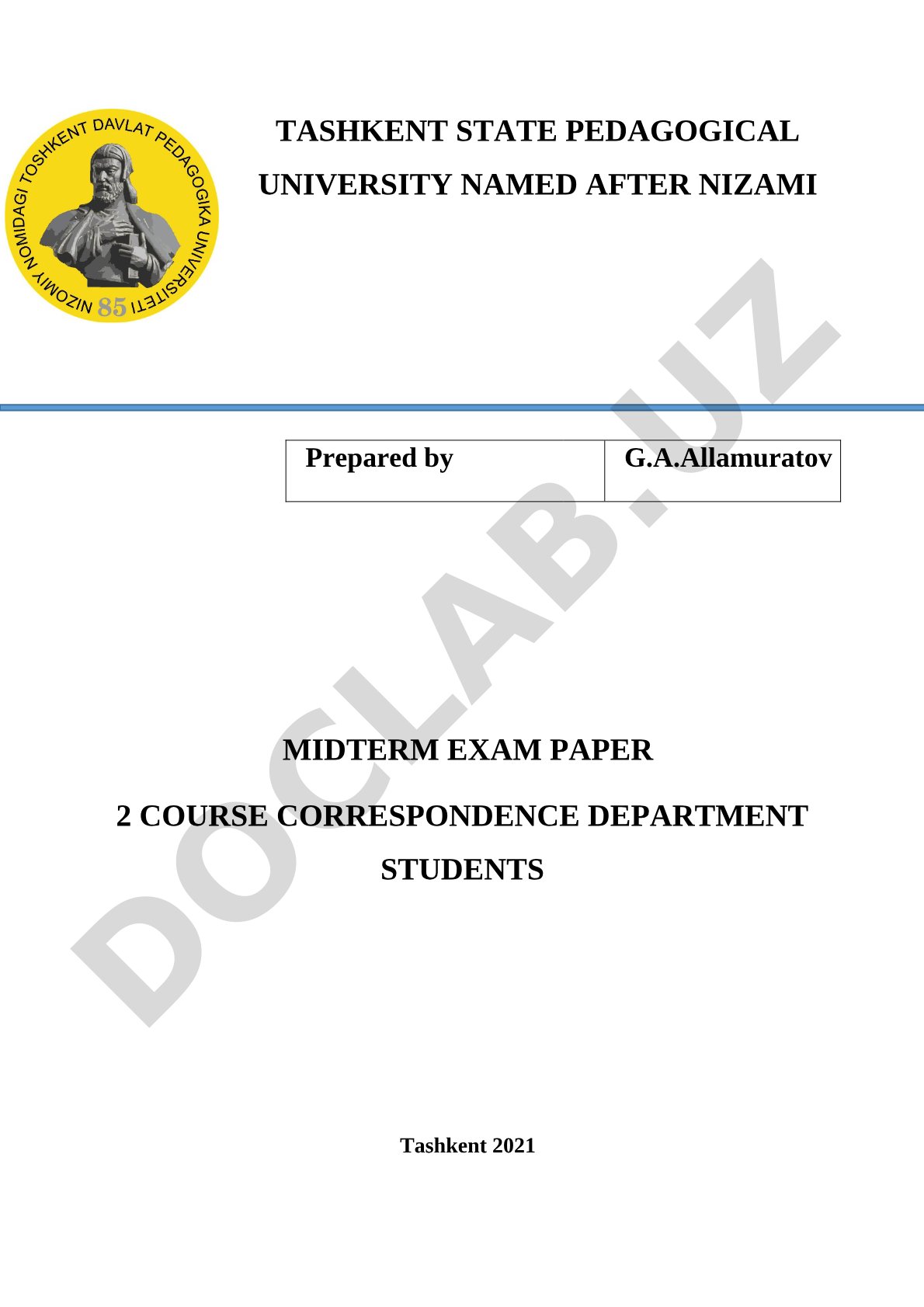 Midterm Exam Paper for 2nd Year Correspondence Students