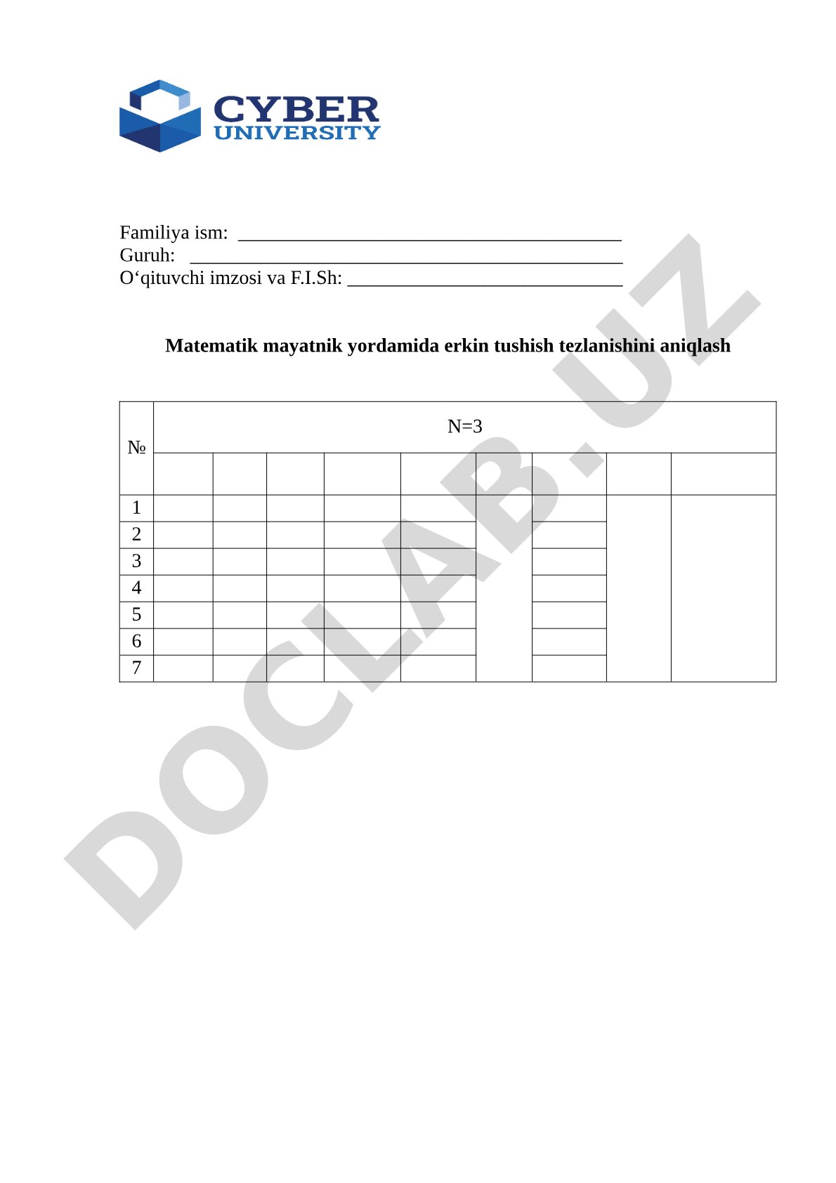 Matematik mayatnik yordamida erkin tushish tezlanishini aniqlash