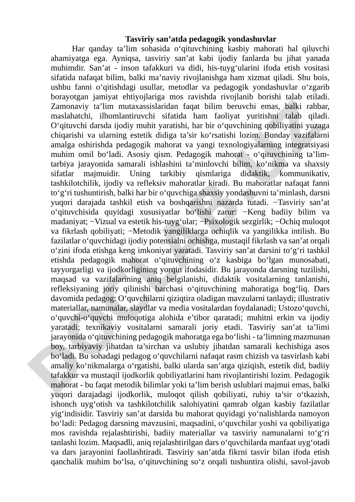Tasviriy san’atda pedagogik yondashuvlar