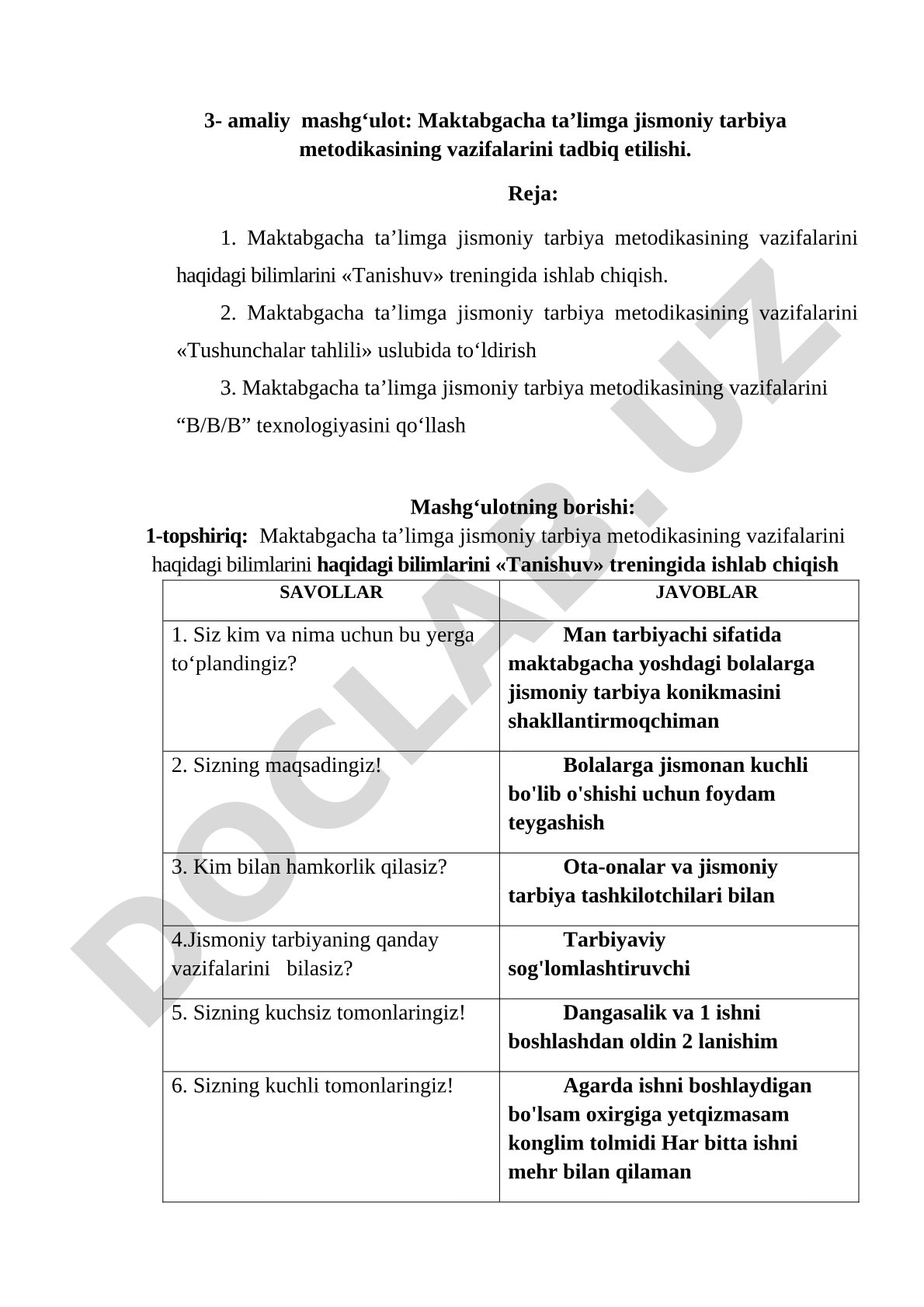 Maktabgacha ta'limga jismoniy tarbiya metodikasining vazifalarini tadbiq etilishi