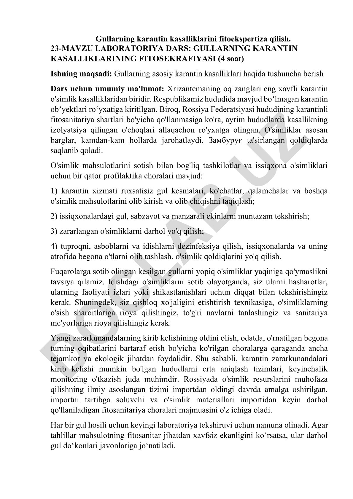 Gullarning karantin kasalliklarini fitoekspertiza qilish