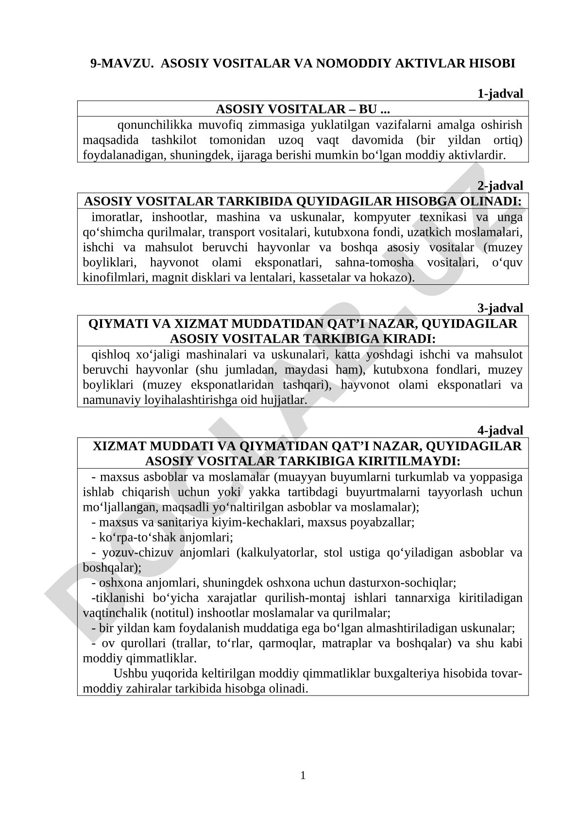 Asosiy vositalar va nomoddiy aktivlar hisobi