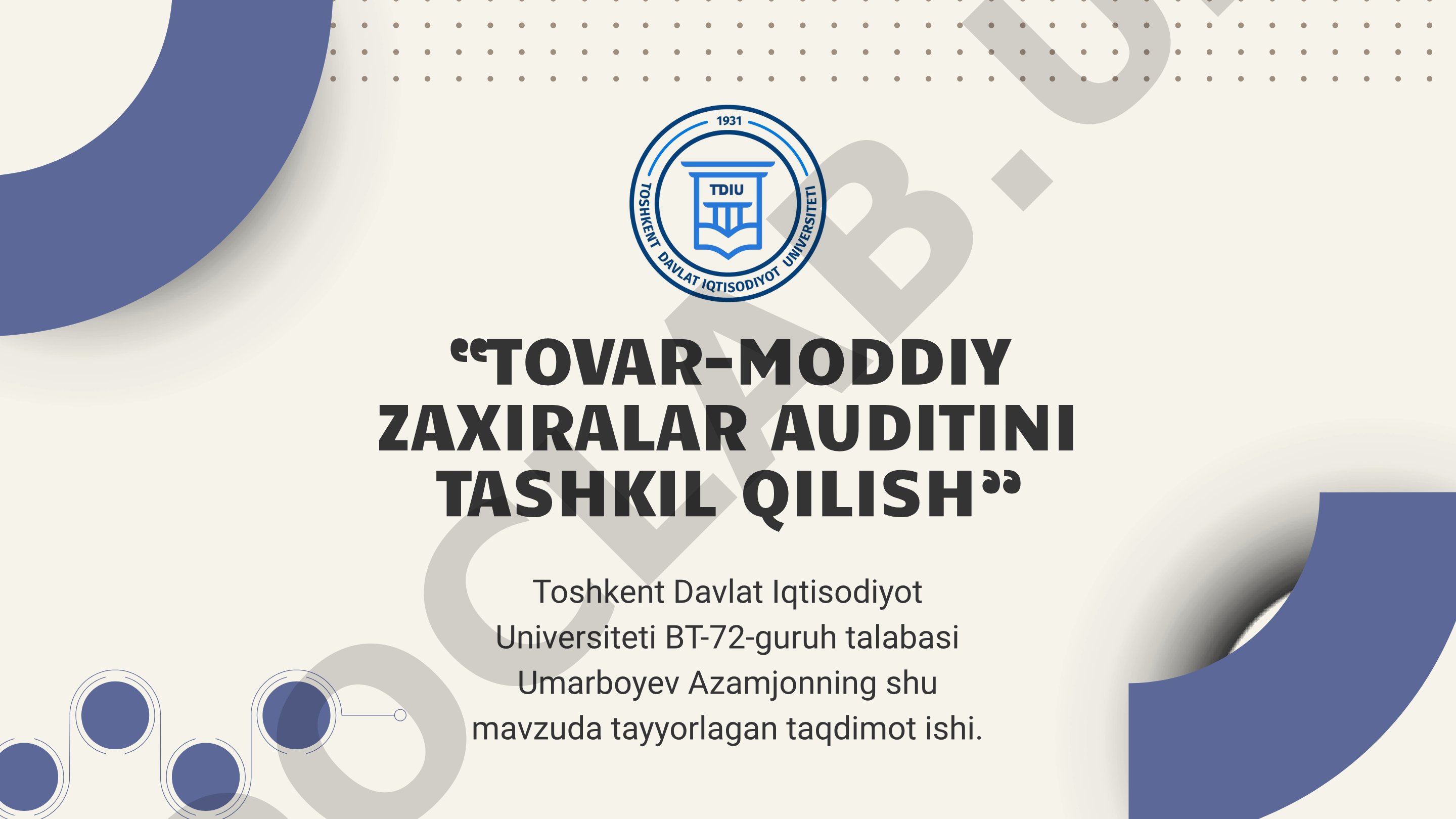 Tovar-moddiy zaxiralar auditini tashkil qilish