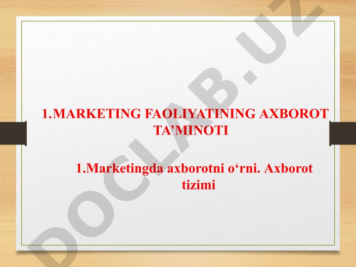 Marketing faoliyatining axborot ta'minoti