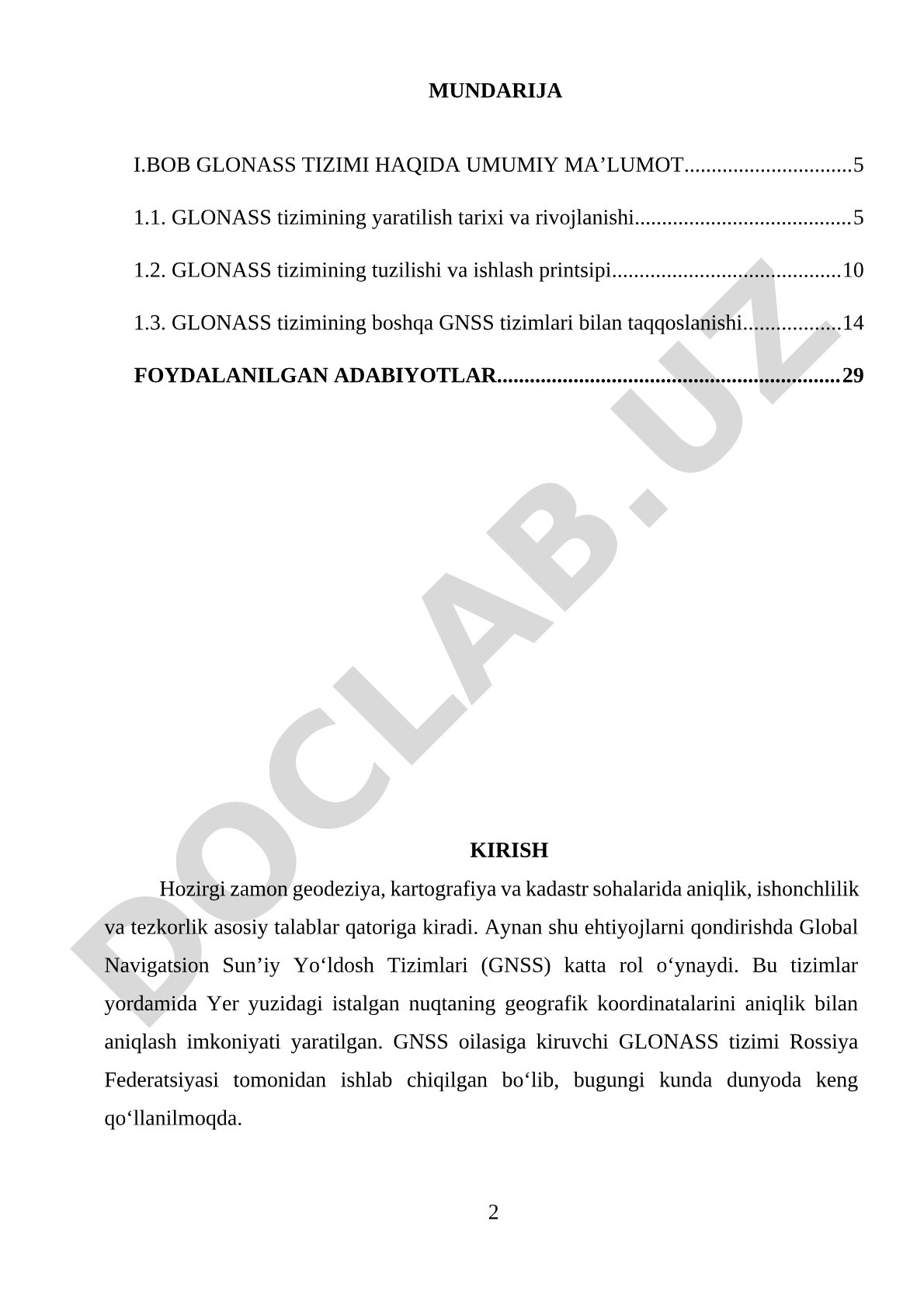 GLONASS tizimining tarixi, tuzilishi, geodeziyada qo'llanilishi