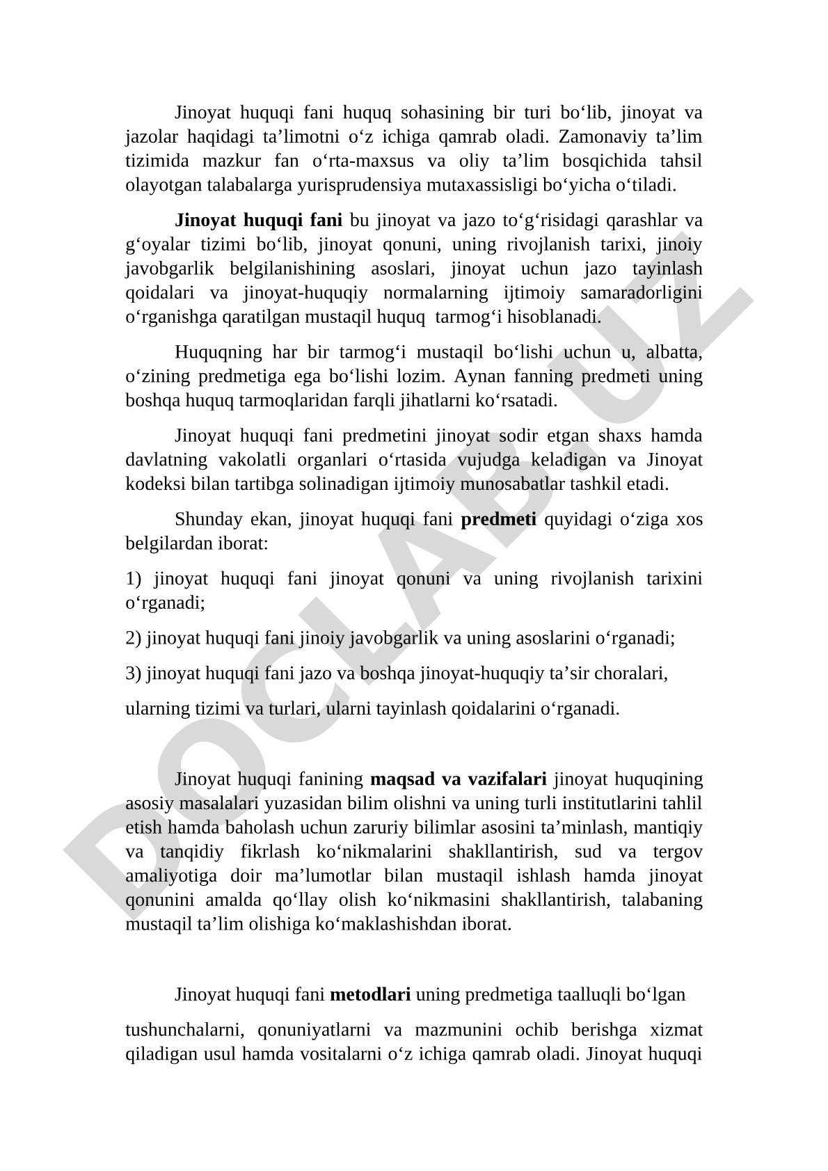 Jinoyat huquqi fani predmeti