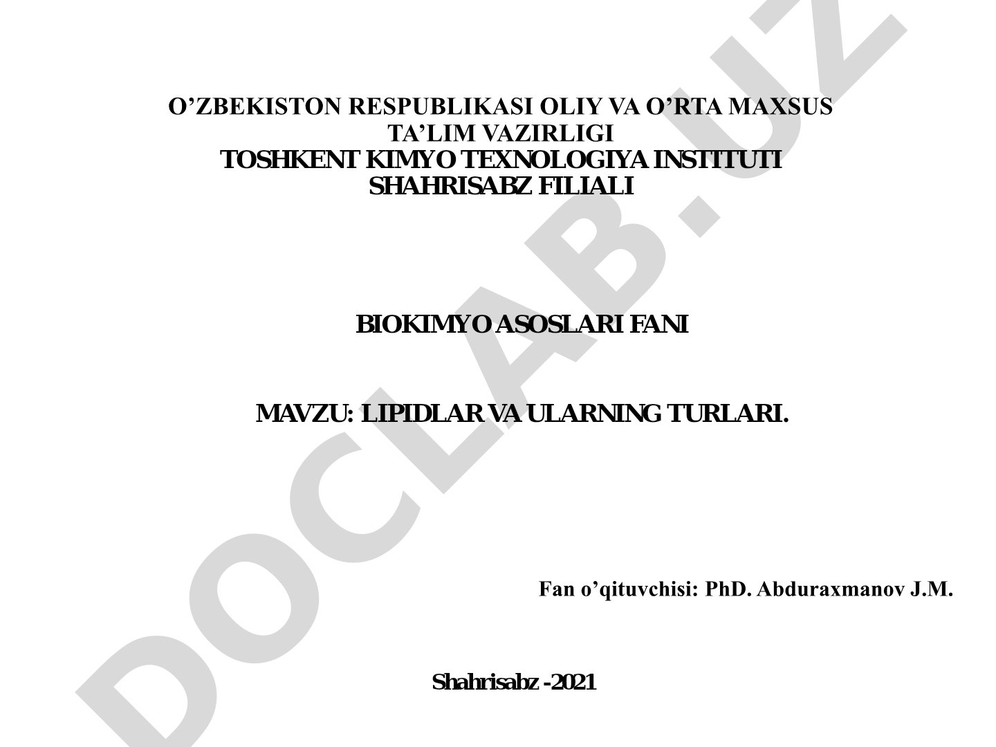 Lipidlar va ularning turlari