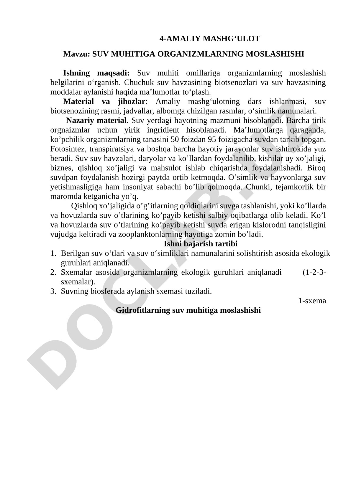 Suv muhitiga organizmlarning moslashishi