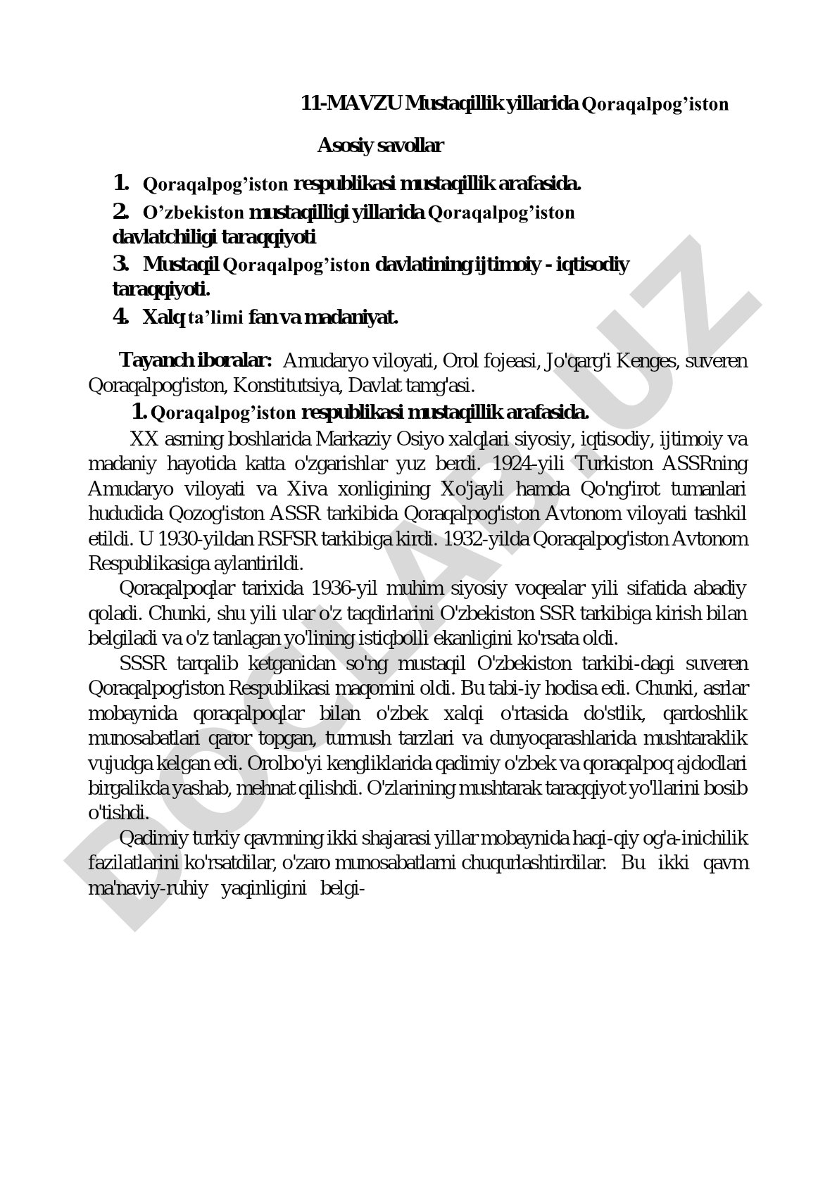 Mustaqillik yillarida Qoraqalpog'iston