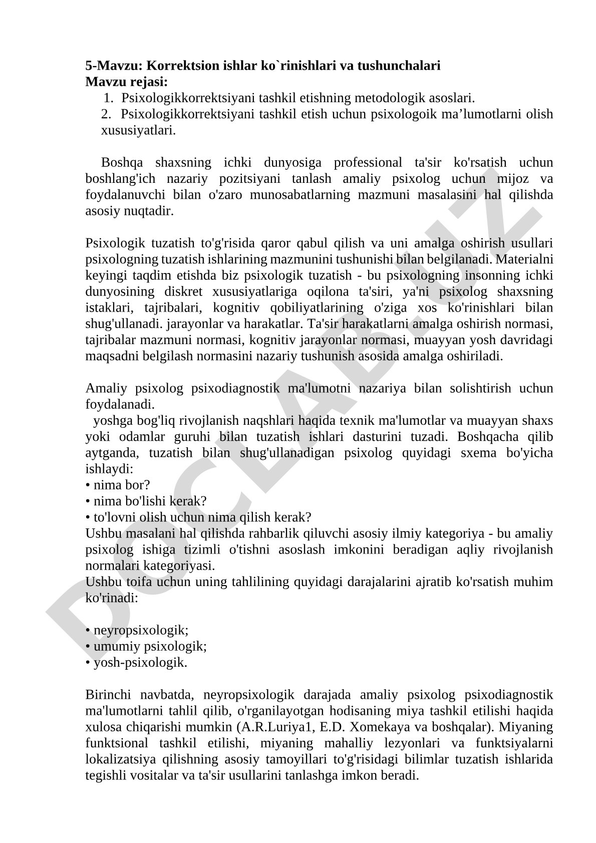 Korrektsion ishlar ko`rinishlari va tushunchalari
