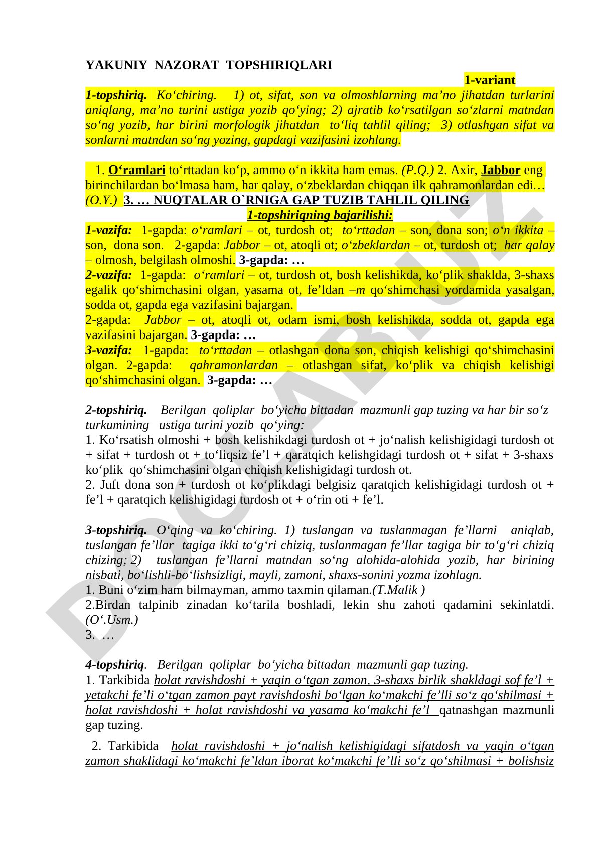 O'zbek tilida so'z turkumlari morfologik tahlili