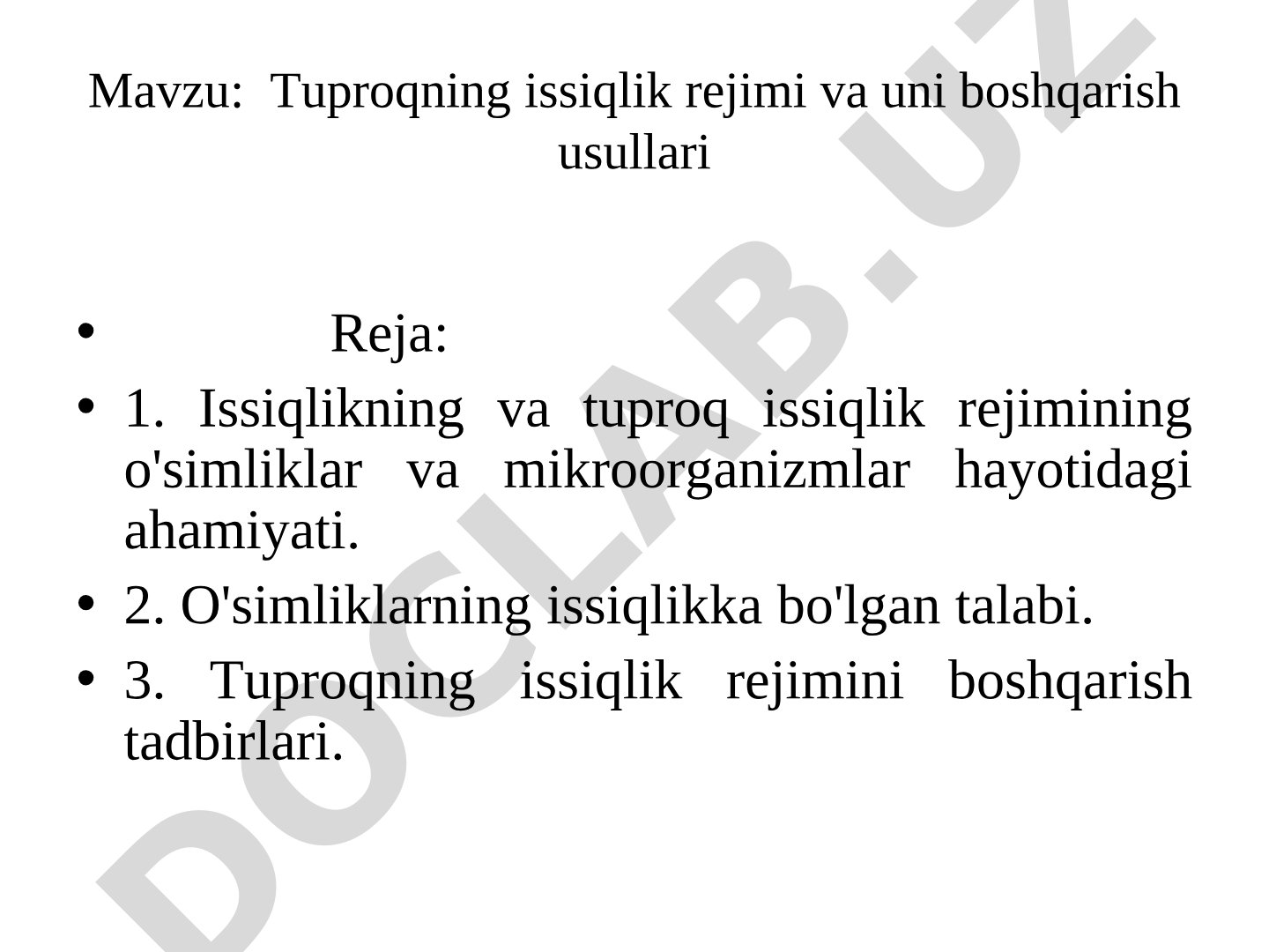Tuproqning issiqlik rejimi va uni boshqarish usullari