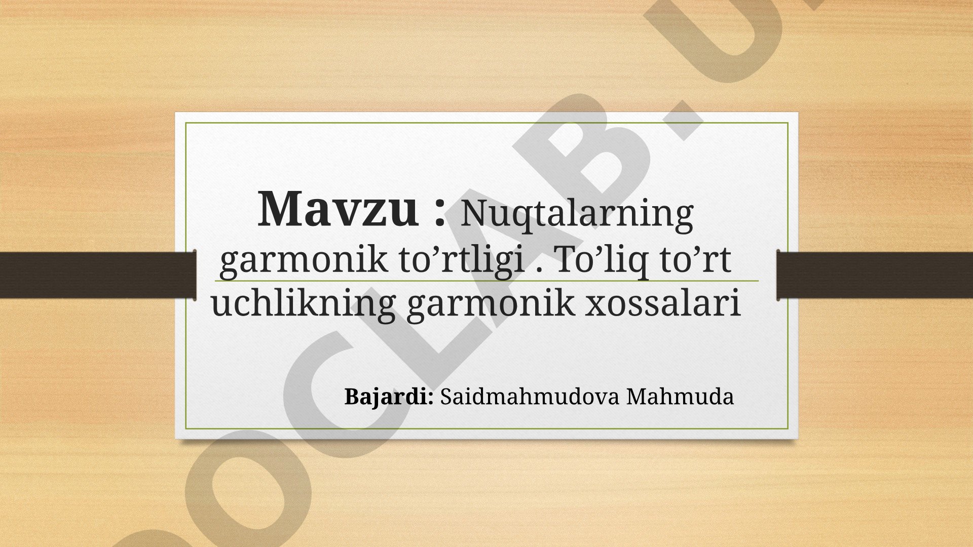 Nuqtalarning garmonik to’rtligi. To’liq to’rt uchlikning garmonik xossalari