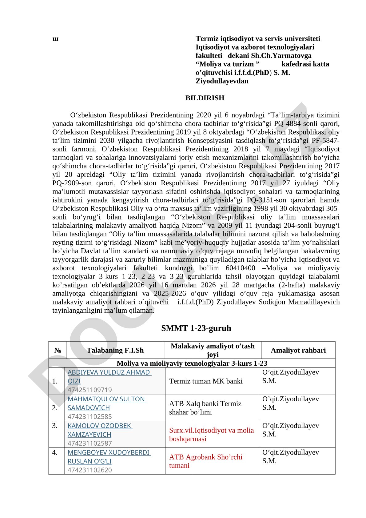 Ta'lim-tarbiya tizimini yanada takomillashtirish