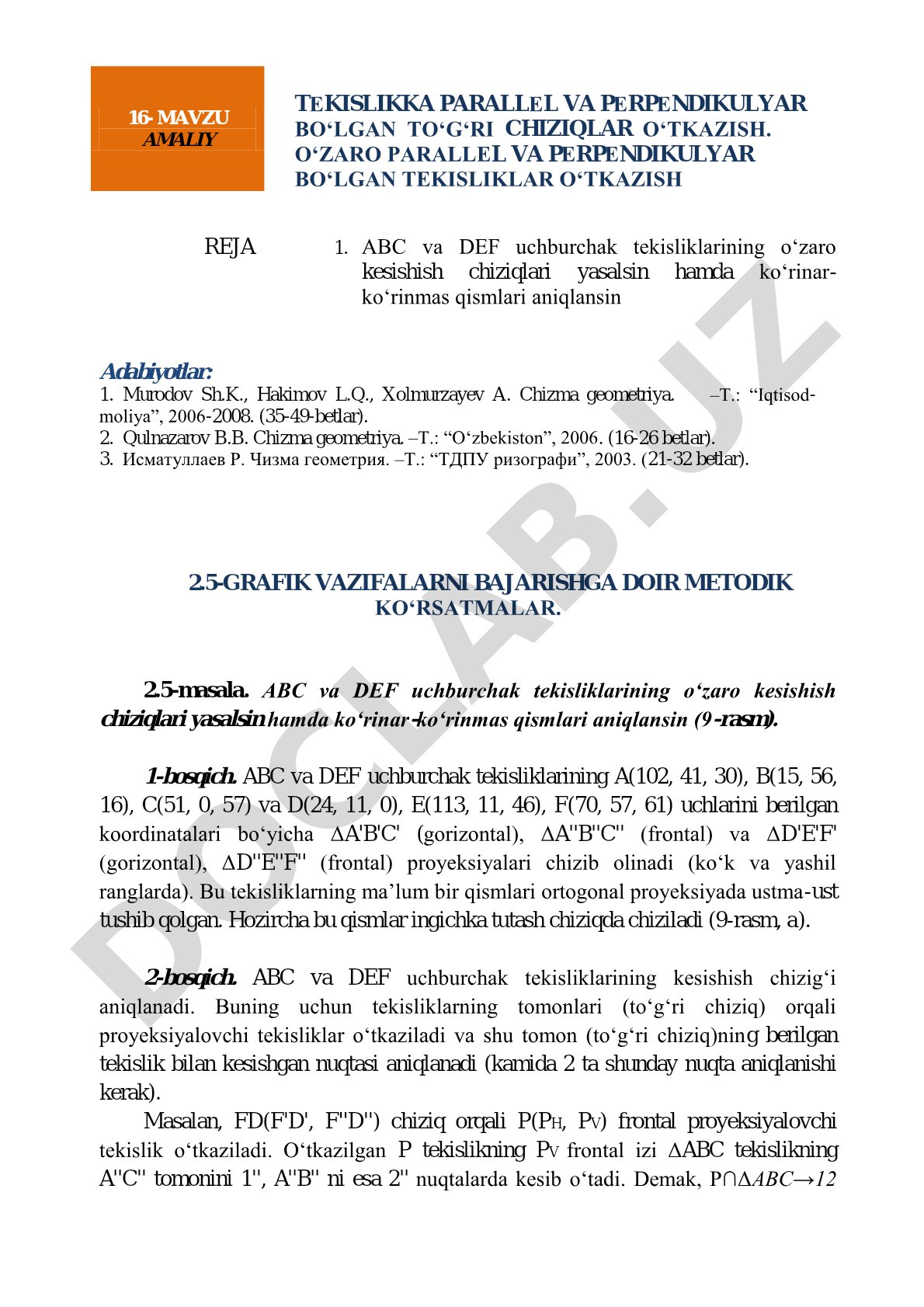 Amaliy tekislikka parallel va perpendikulyar bo'lgan to'g'ri chiziqlar o'tkazish