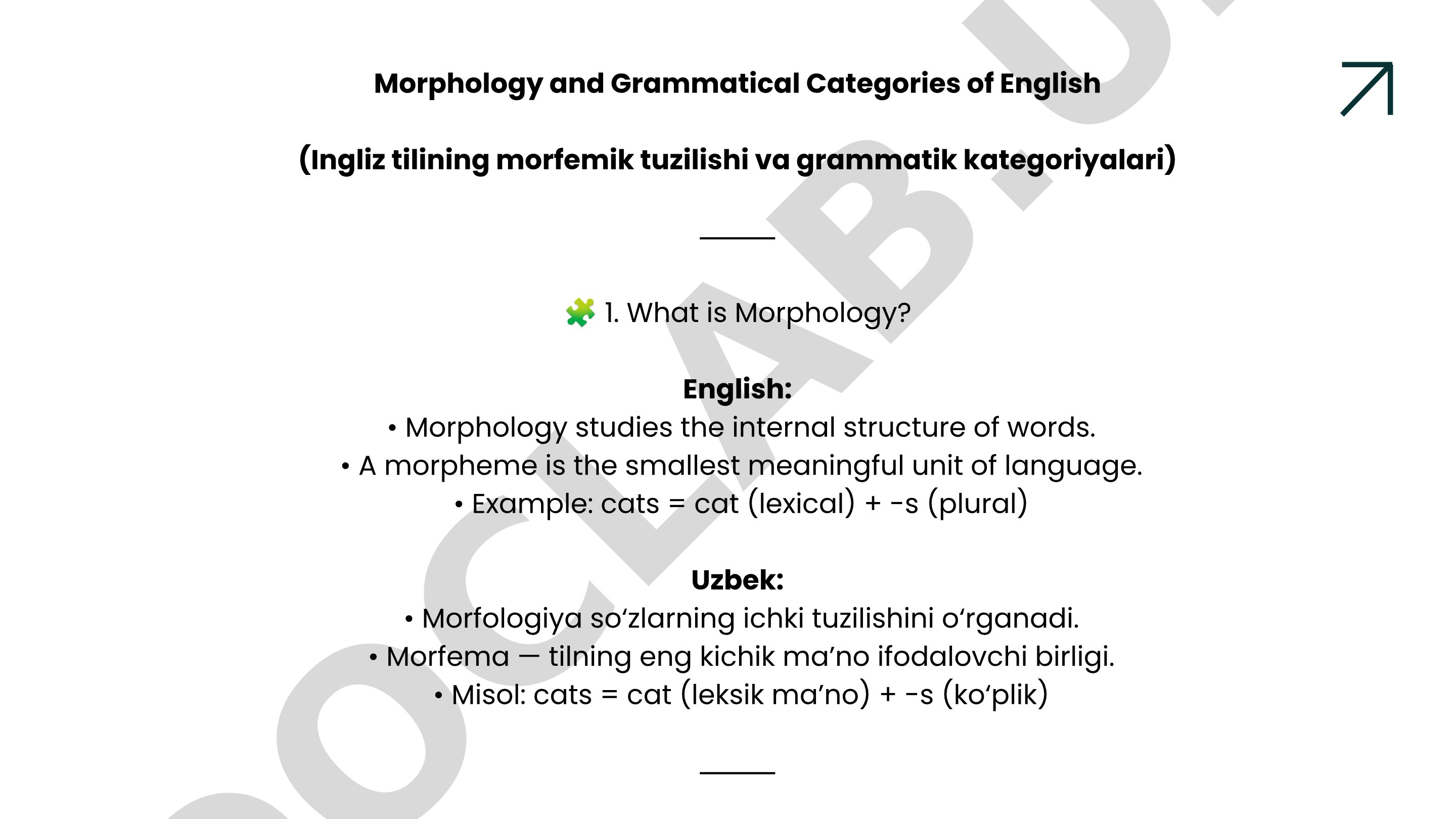 Morphology and Grammatical Categories of English