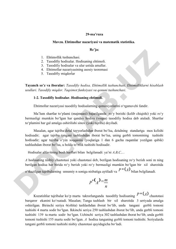 Ehtimollar nazariyasi va matematik statistika