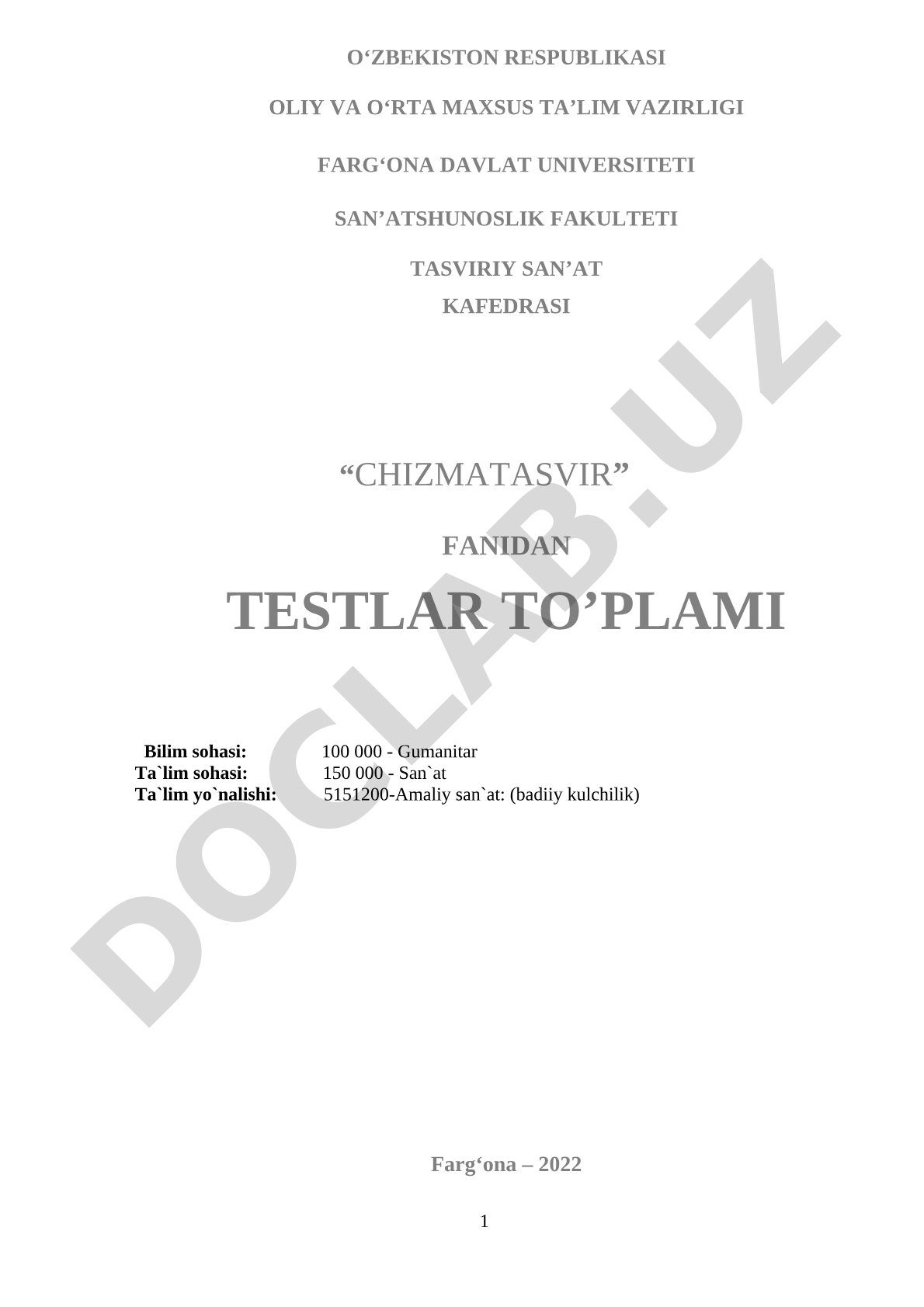 Chizmatasvir fanidan testlar to'plami