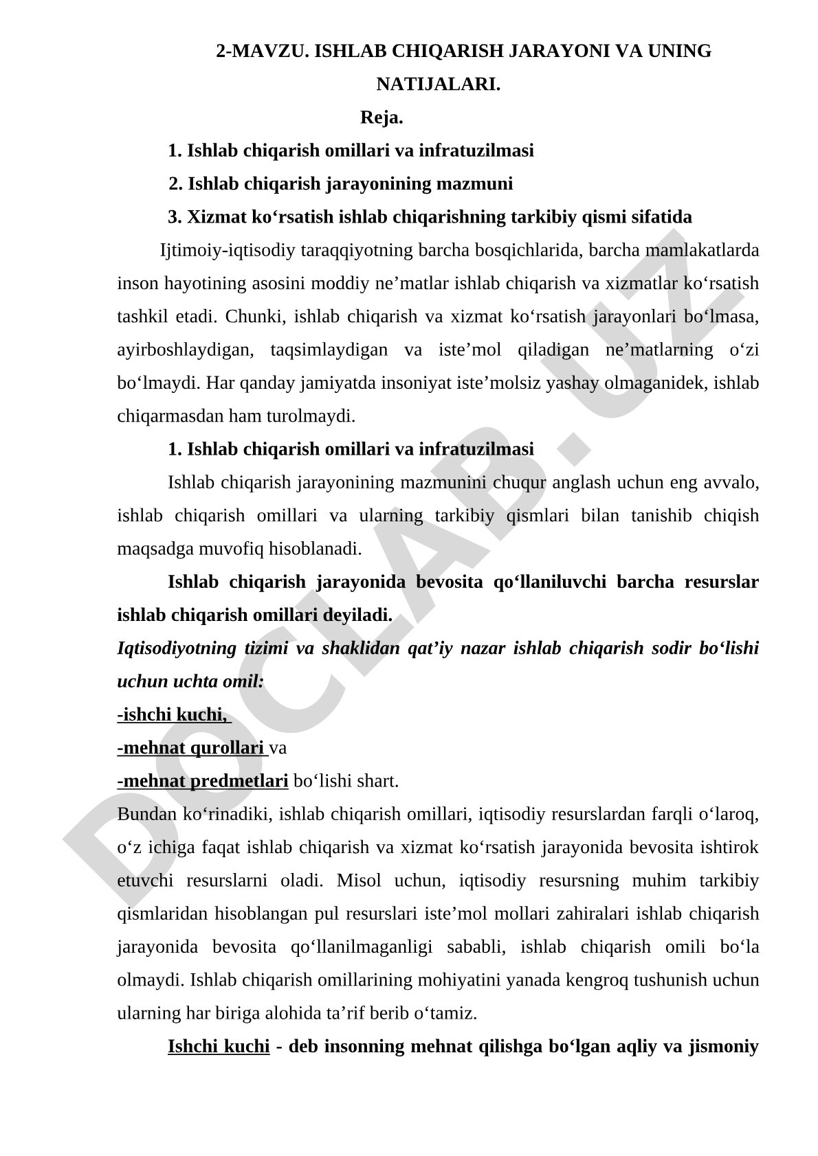 Ishlab chiqarish jarayoni va uning natijalari