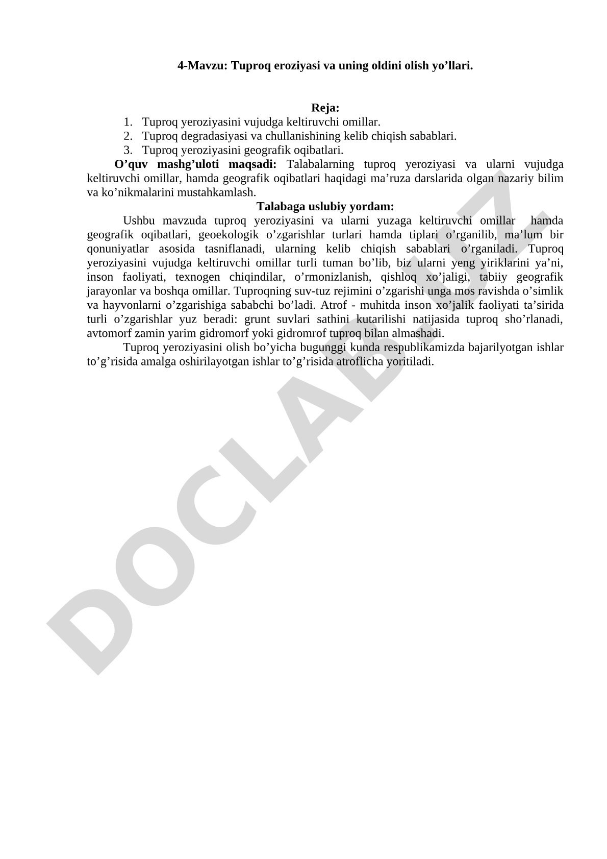 Tuproq eroziyasi va uning oldini olish yo’llari