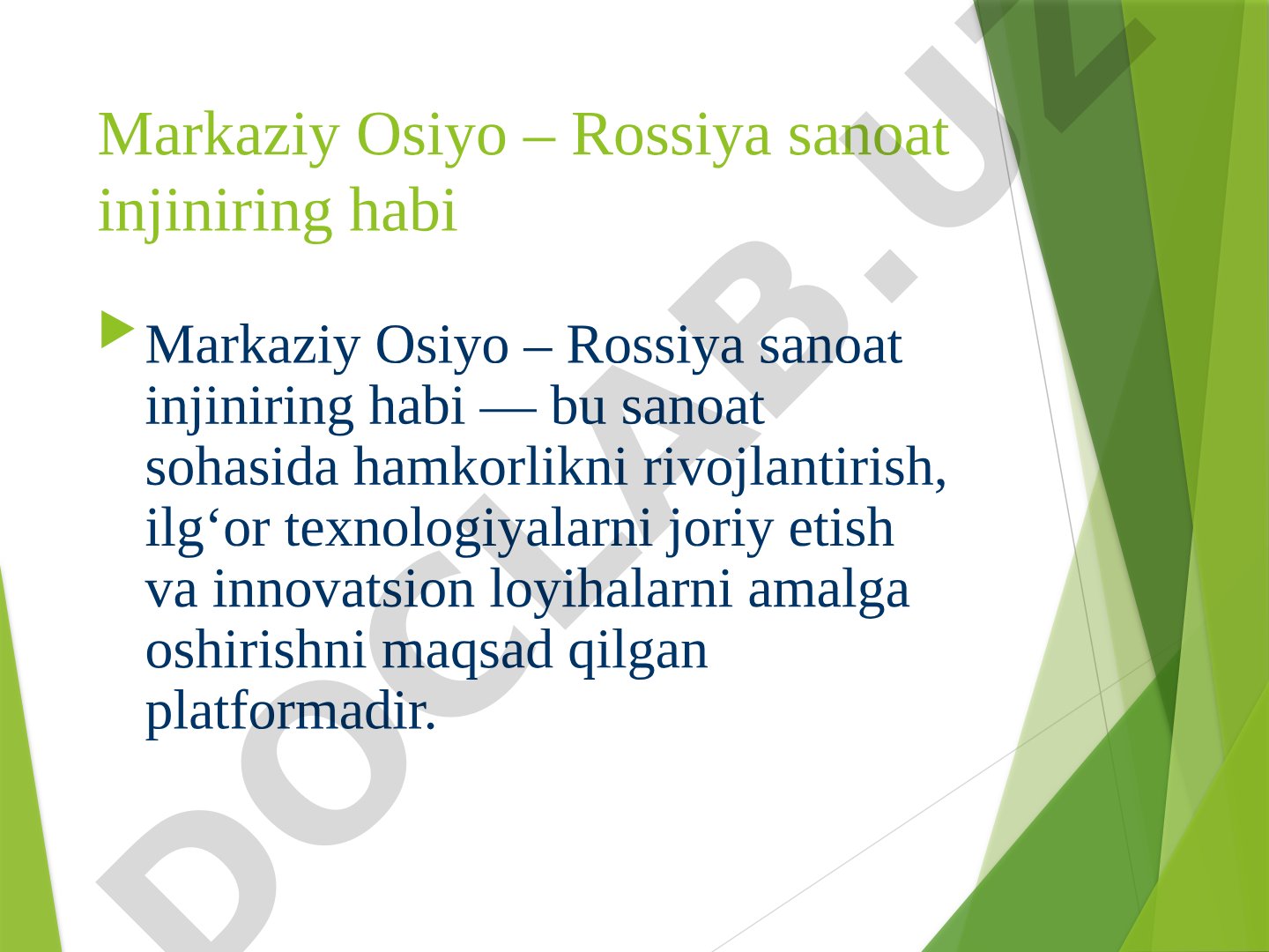 Markaziy Osiyo – Rossiya sanoat injiniring habi