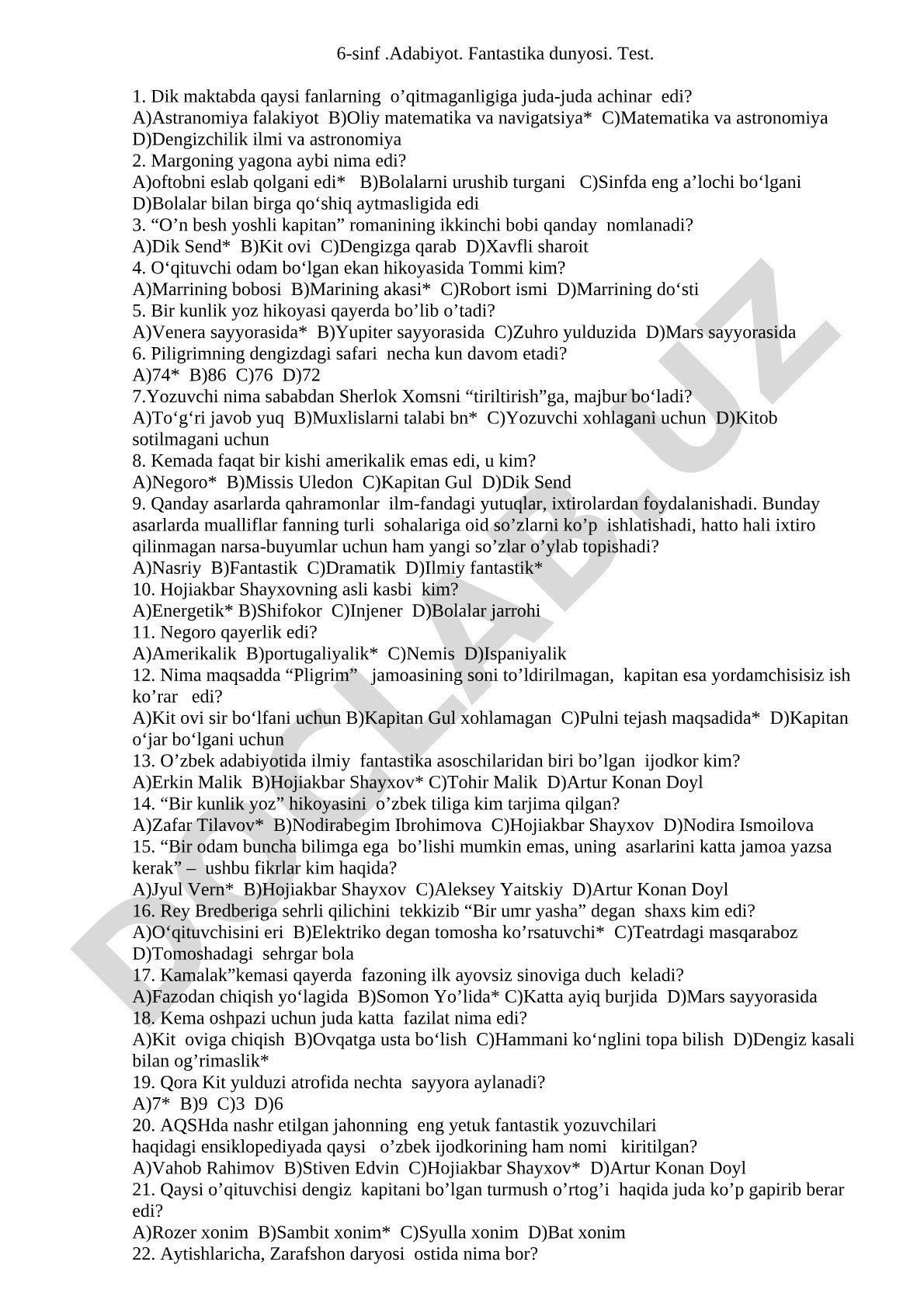 6-sinf Adabiyot. Fantastika dunyosi