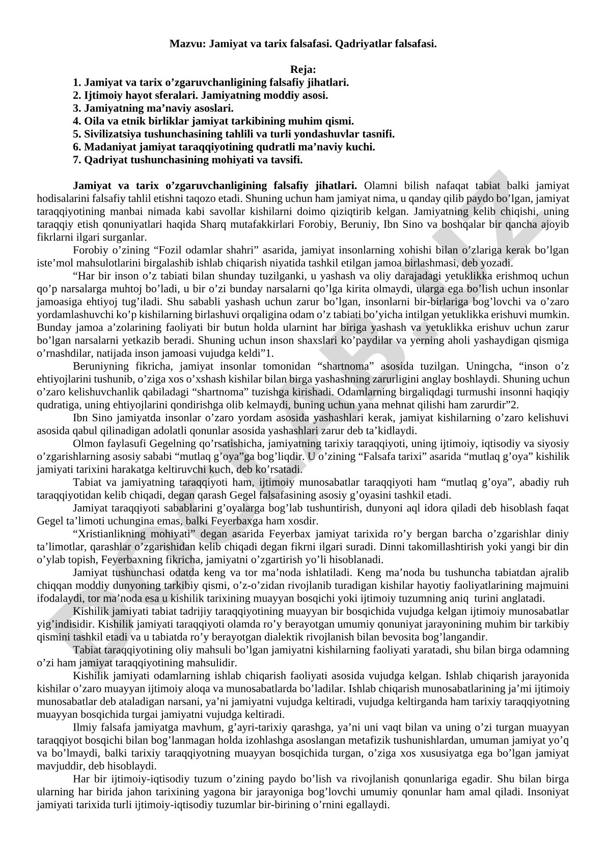 Jamiyat va tarix falsafasi. Qadriyatlar falsafasi
