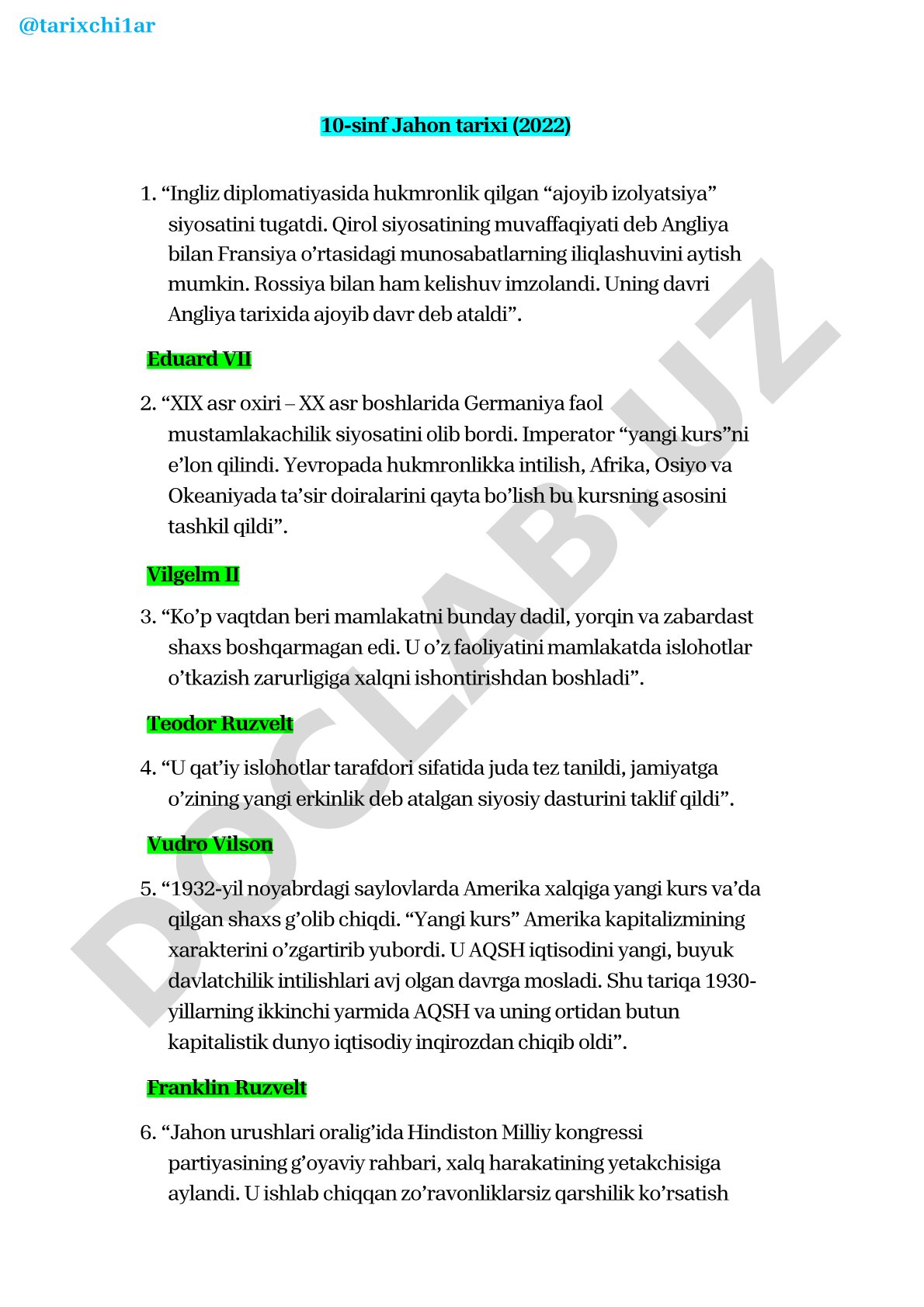 XIX asr oxiri – XX asr boshlarida yirik davlatlar siyosati