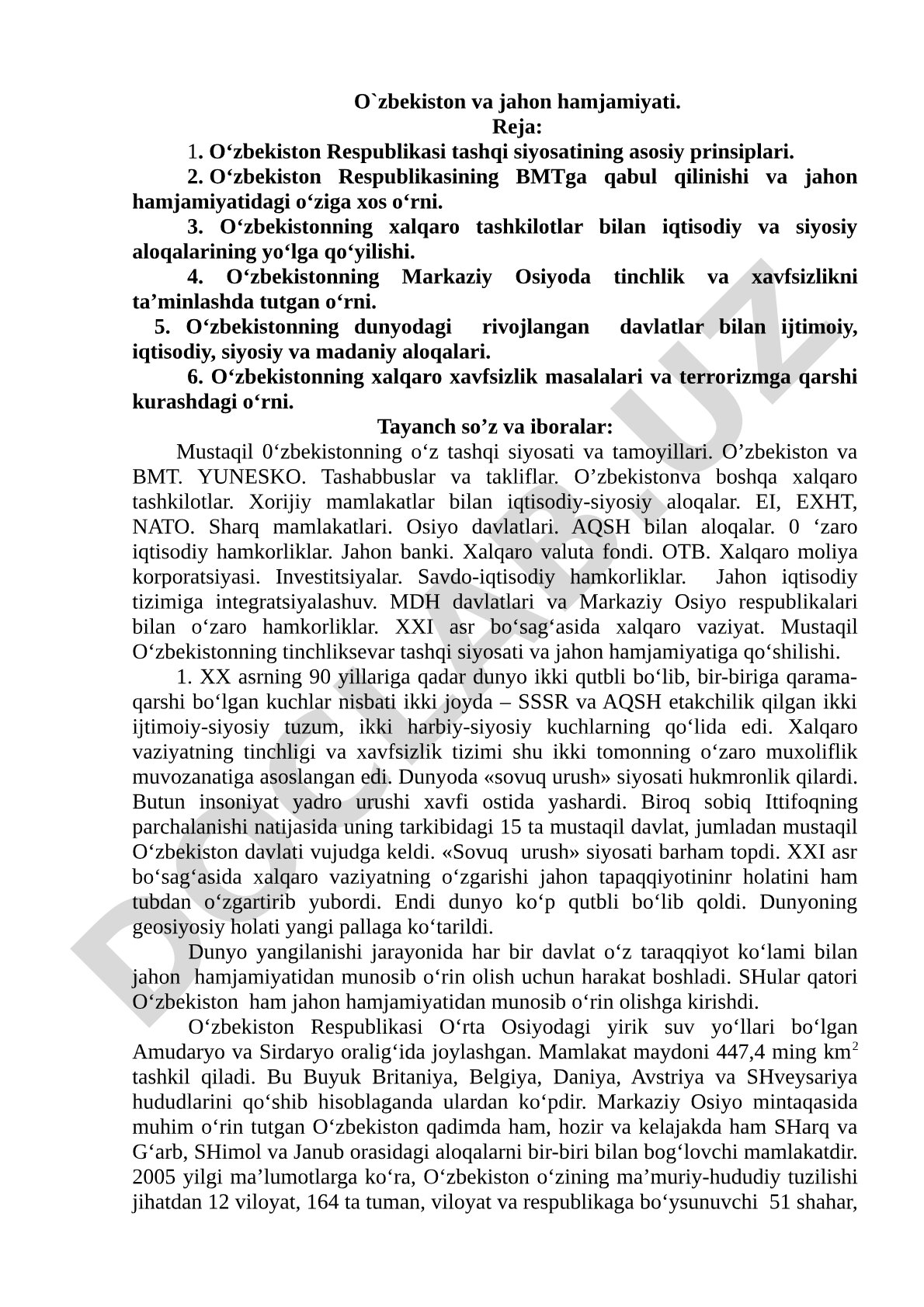 O'zbekiston va jahon hamjamiyati