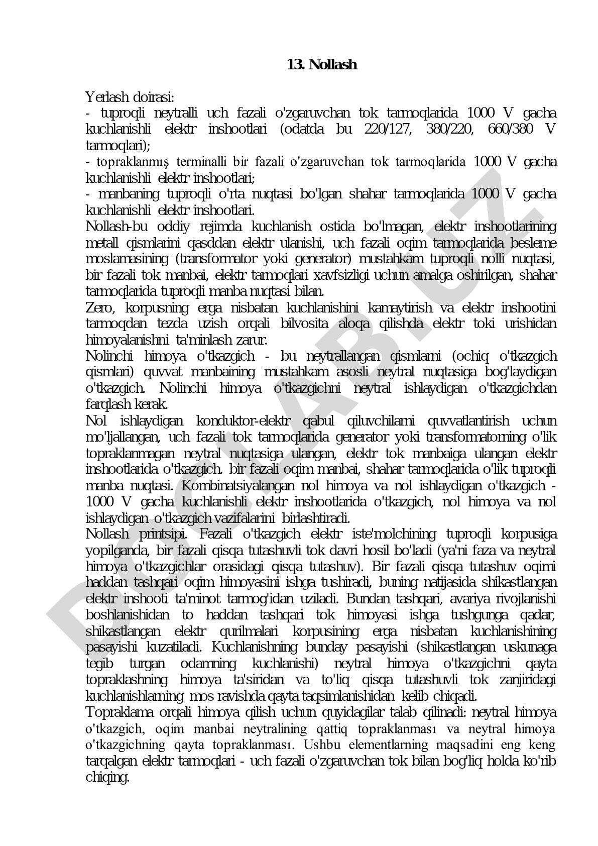 Nollash va yerlash doirasi, qo'llanish shartlari va himoya maqsadi