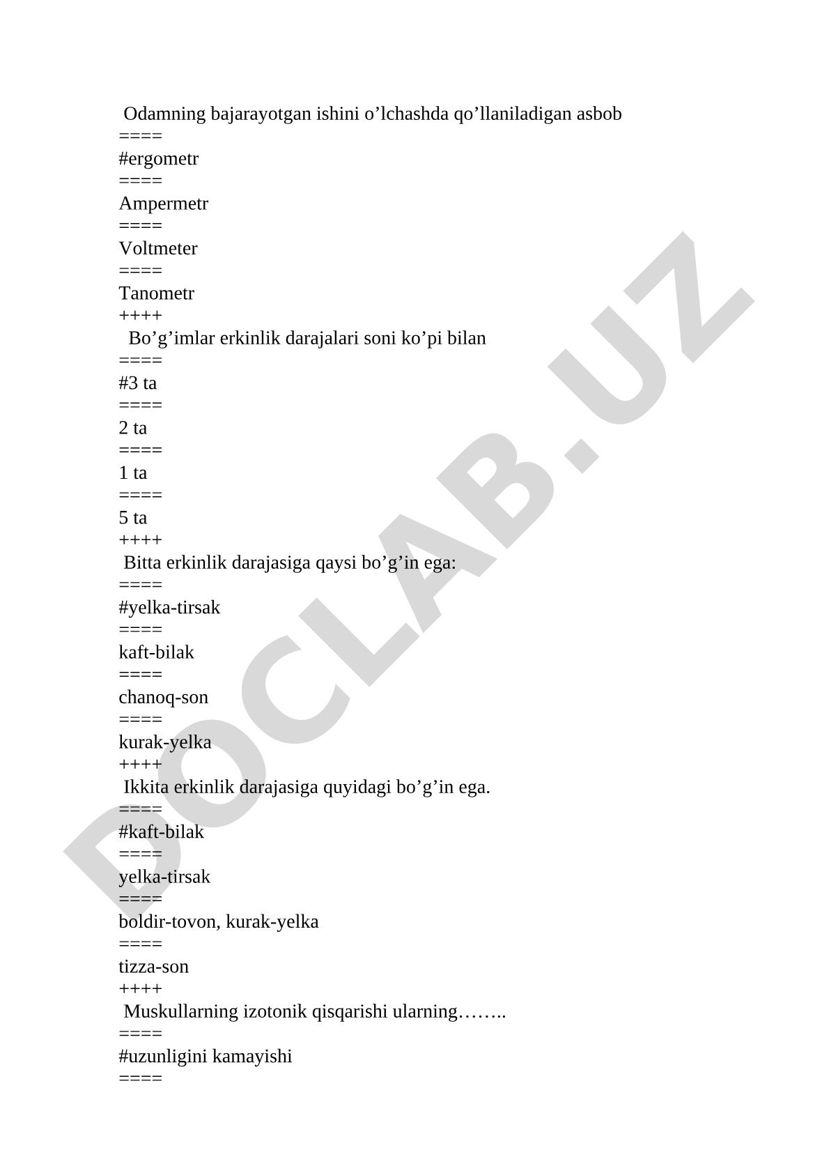 Biomexanika test savollari