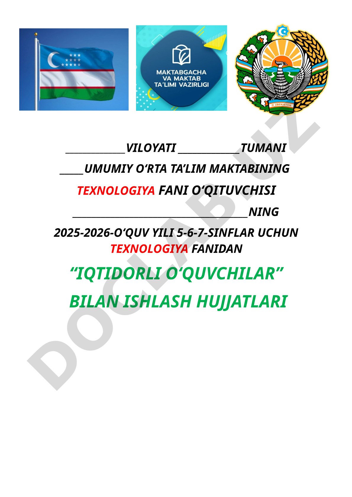 5-7 sinflar texnologiya fanidan iqtidorli o‘quvchilar bilan ishlash to‘garagi