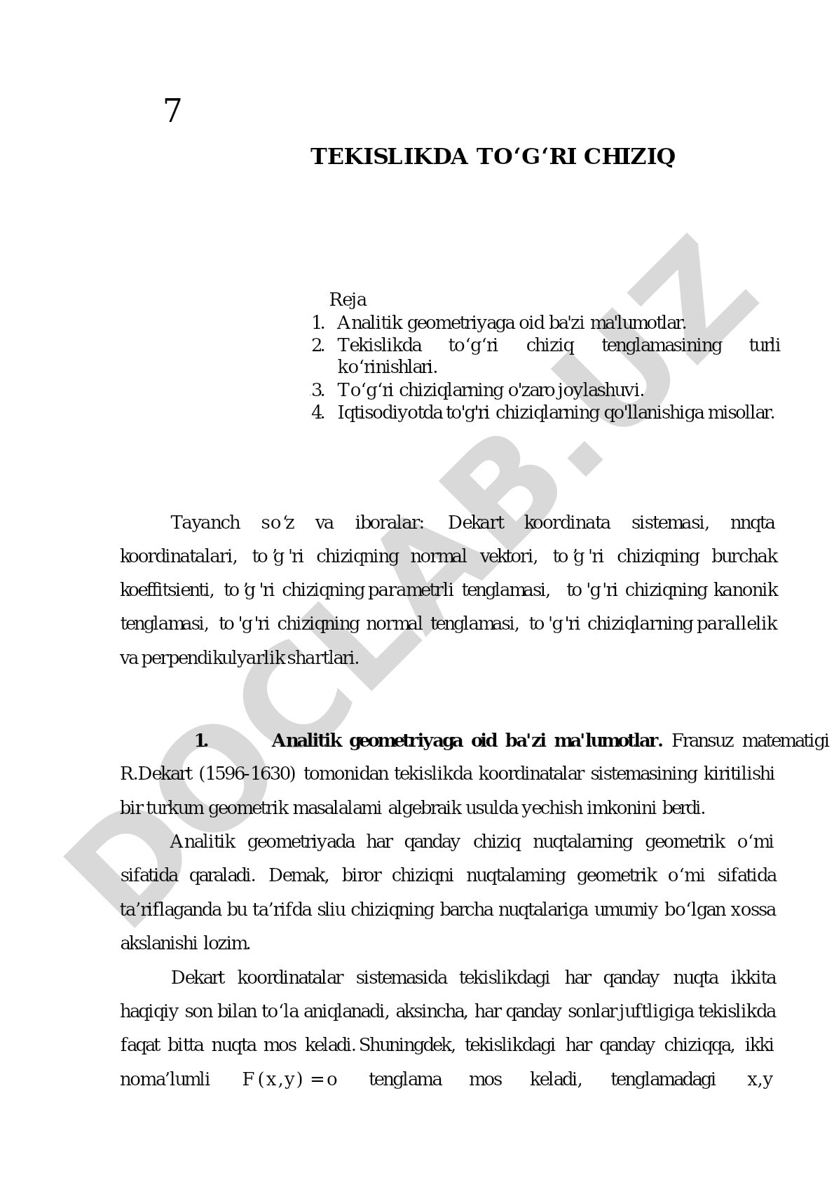 13 Tekislikda to‘g‘ri chiziq