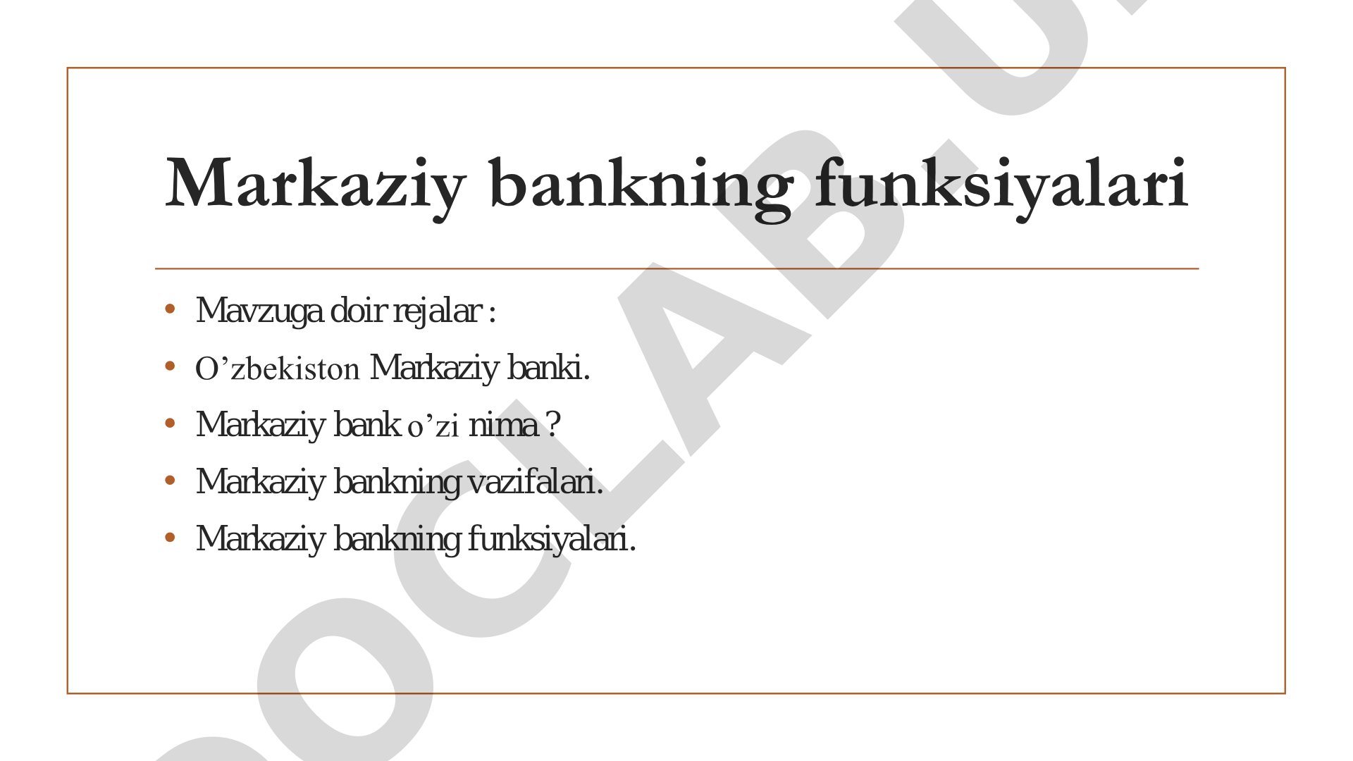Markaziy bankning funksiyalari