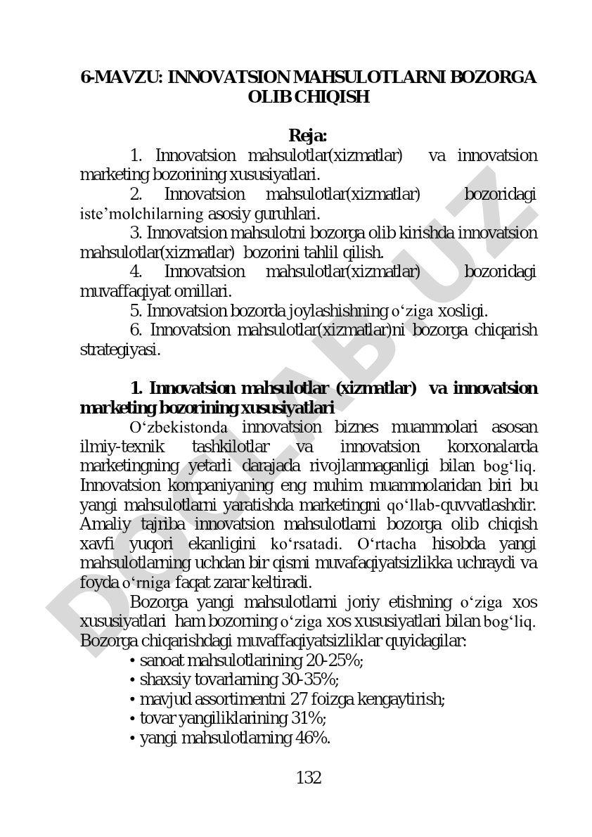 Innovatsion mahsulotlarni bozorga olib chiqish