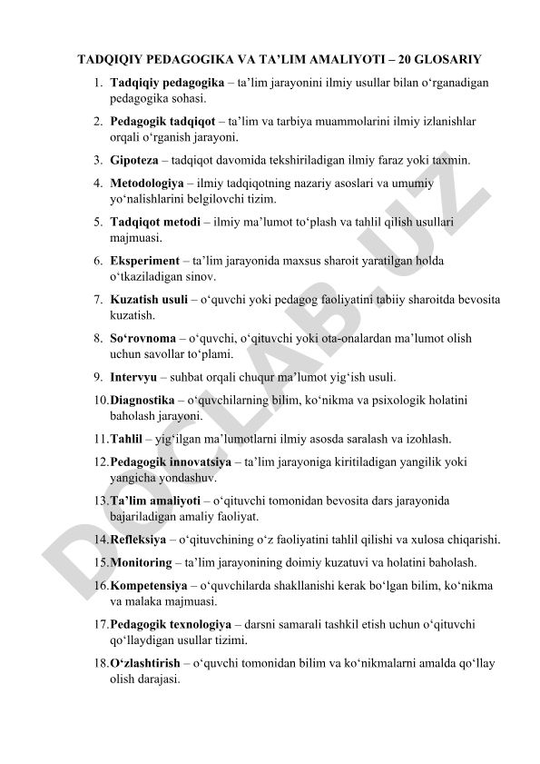 Tadqiqiy pedagogika va ta'lim amaliyoti glosariyi