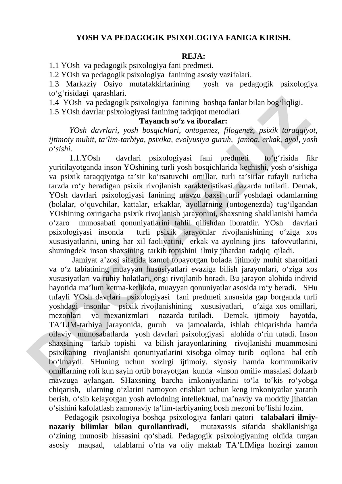 Yosh va pedagogik psixologiya faniga kirish
