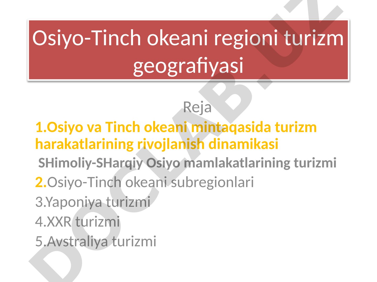 Osiyo-Tinch okeani regioni turizm geografiyasi