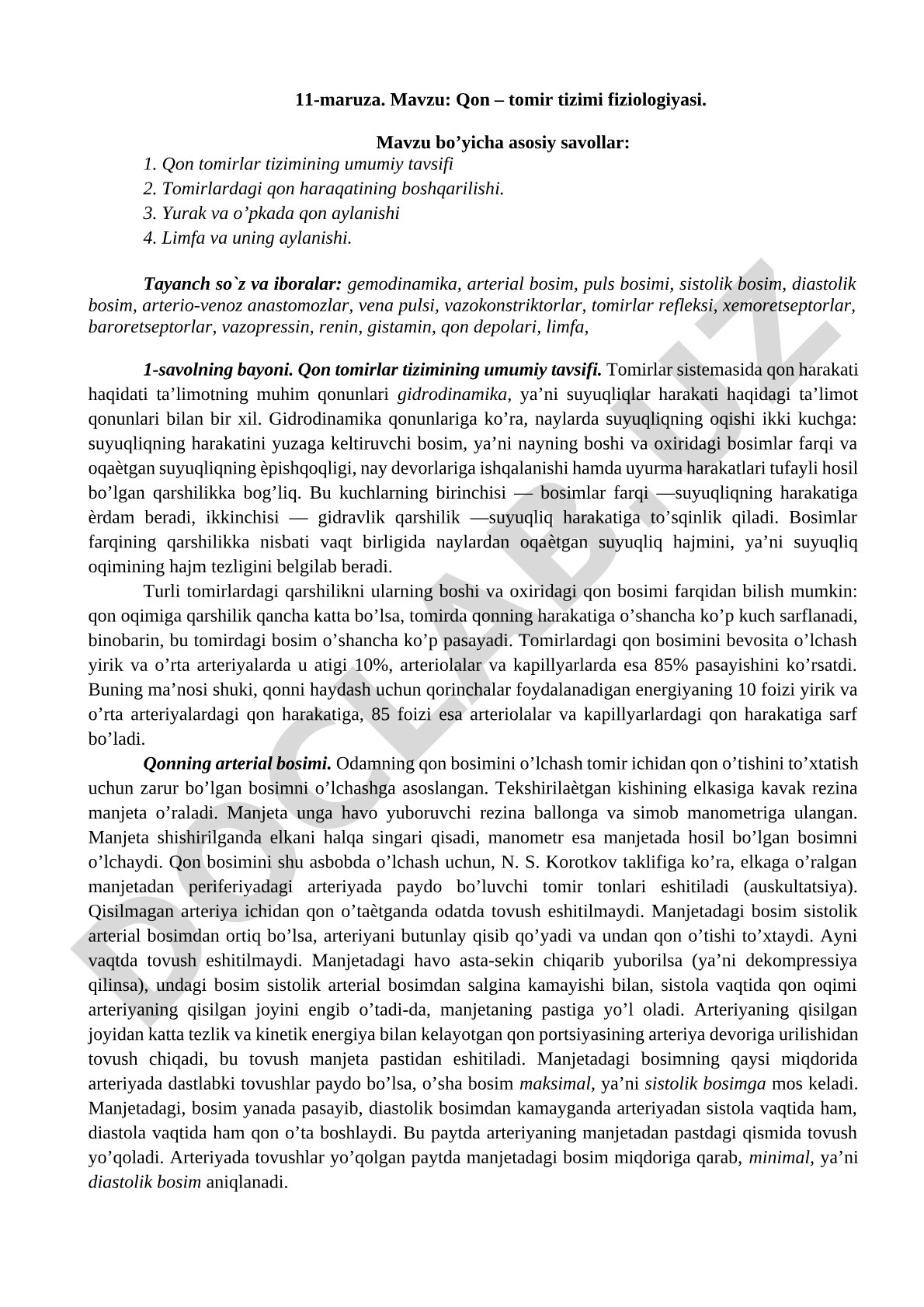Qon – tomir tizimi fiziologiyasi