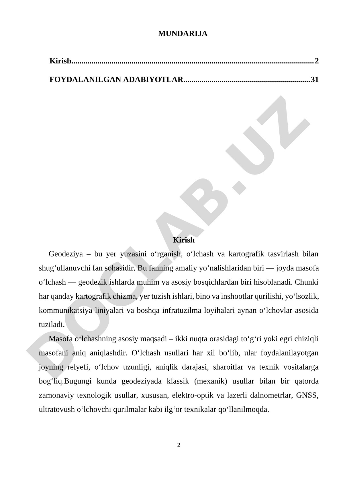Kurs ishi: joyda masofa o‘lchash usullari va asboblari