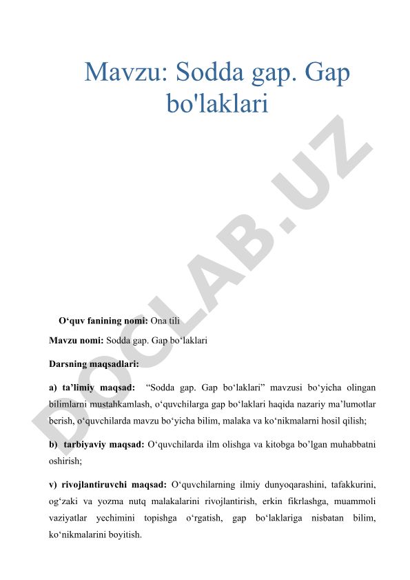 Sodda gap. Gap bo'laklari