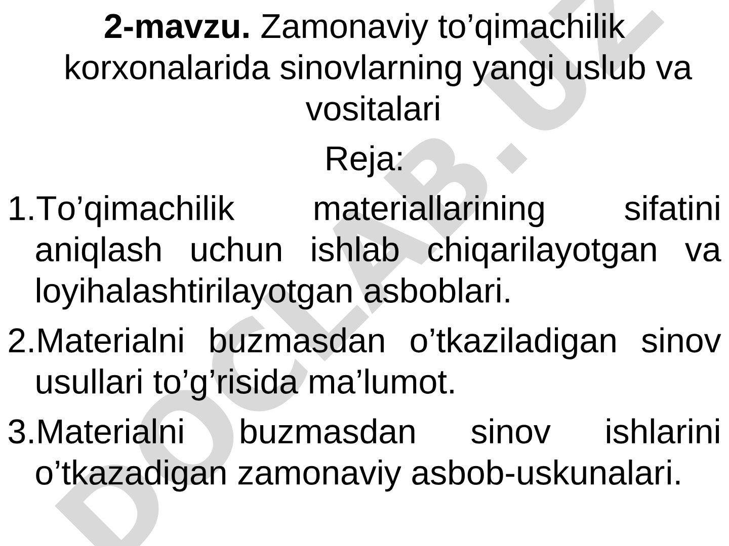 Zamonaviy to’qimachilik korxonalarida sinovlarning yangi uslub va vositalari