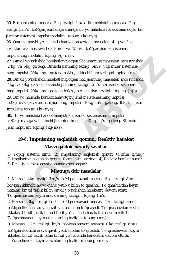 Jismlar sistemasi impulsini hisoblash masalalari