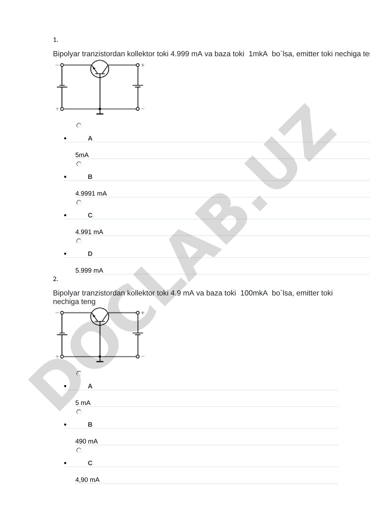 Bipolyar tranzistor emitter toki hisoblash