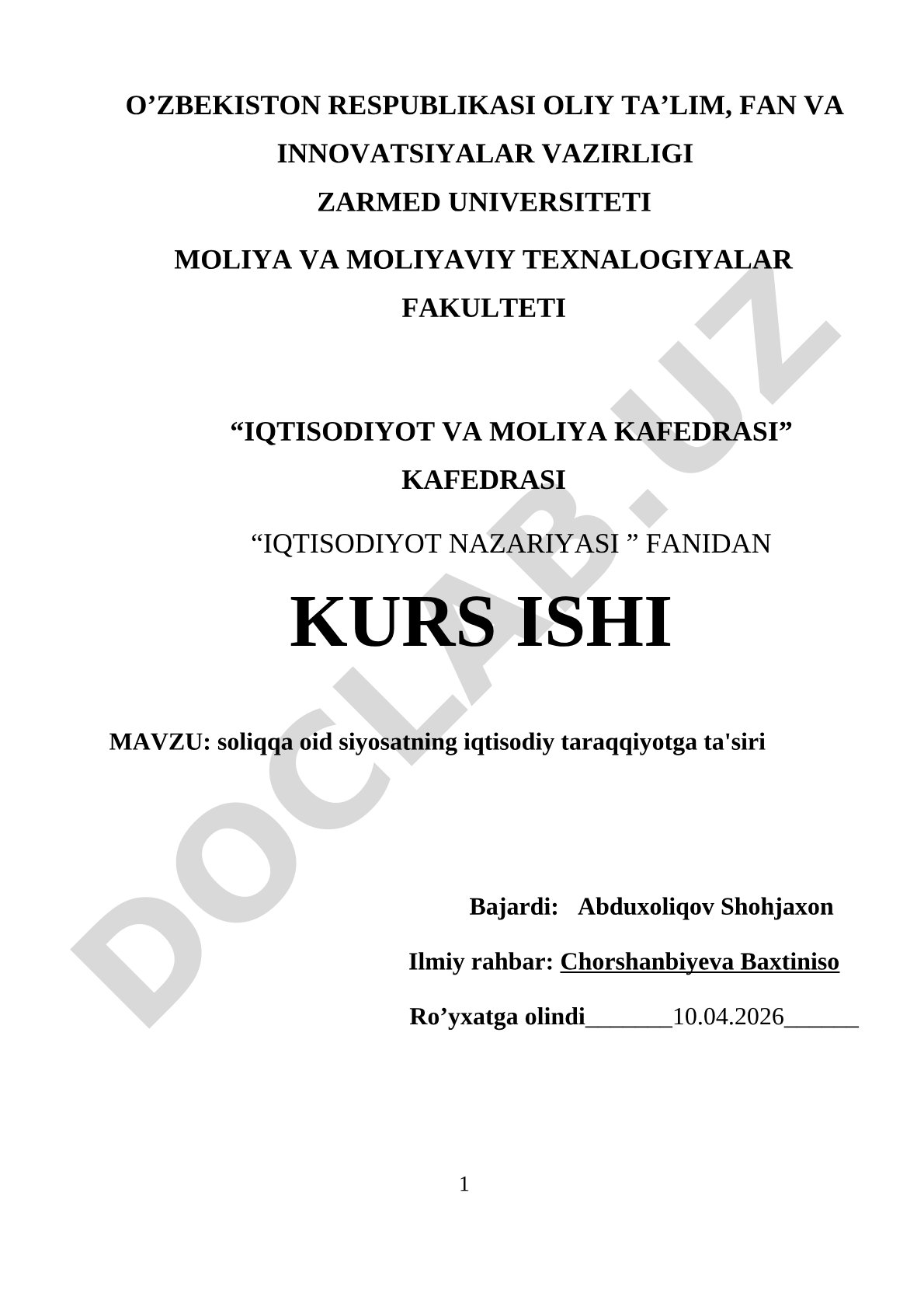 Soliqqa oid siyosatning iqtisodiy taraqqiyotga ta'siri