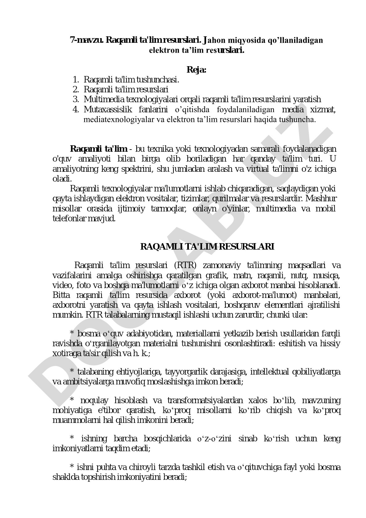 Raqamli ta'lim resurslari. Jahon miqyosida qo’llaniladigan elektron ta’lim resurslari.