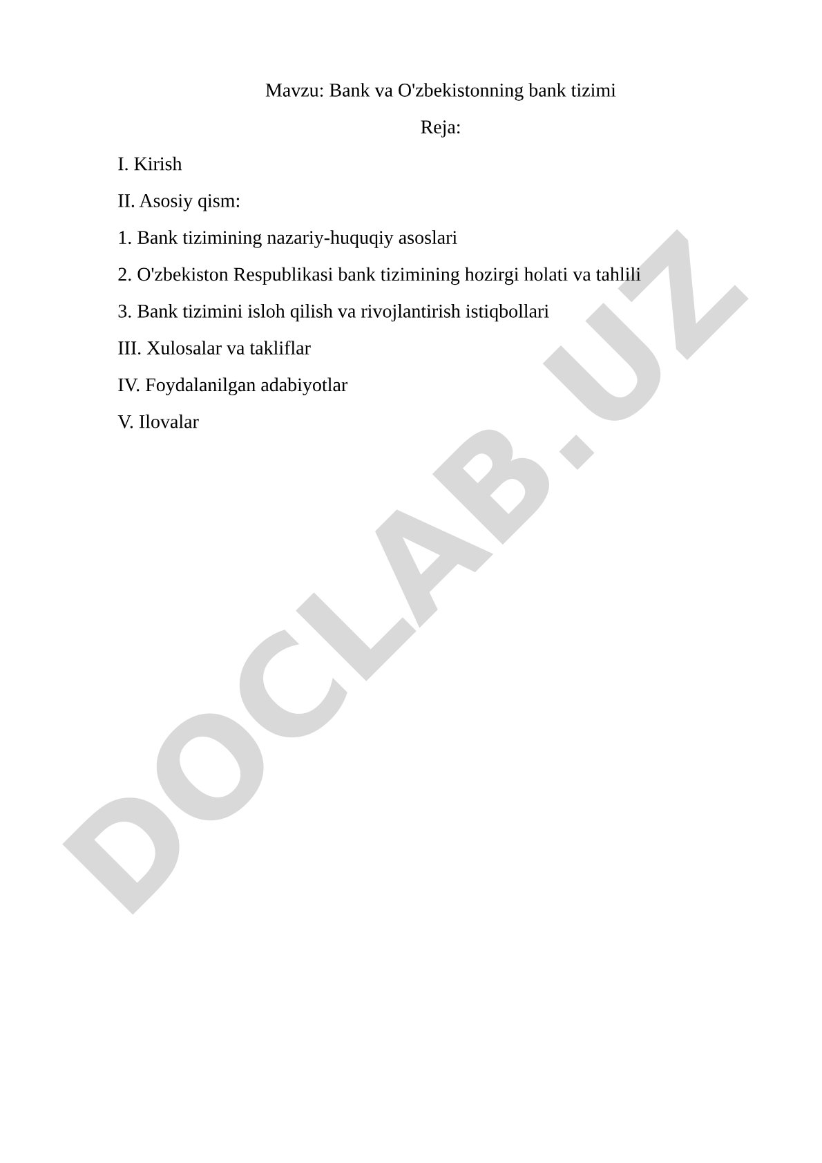 Bank va O'zbekistonning bank tizimi