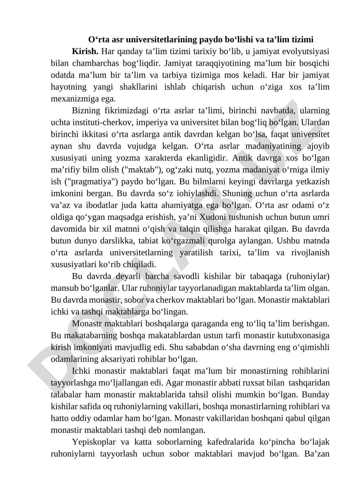 Oʻrta asr universitetlarining paydo boʻlishi va ta’lim tizimi